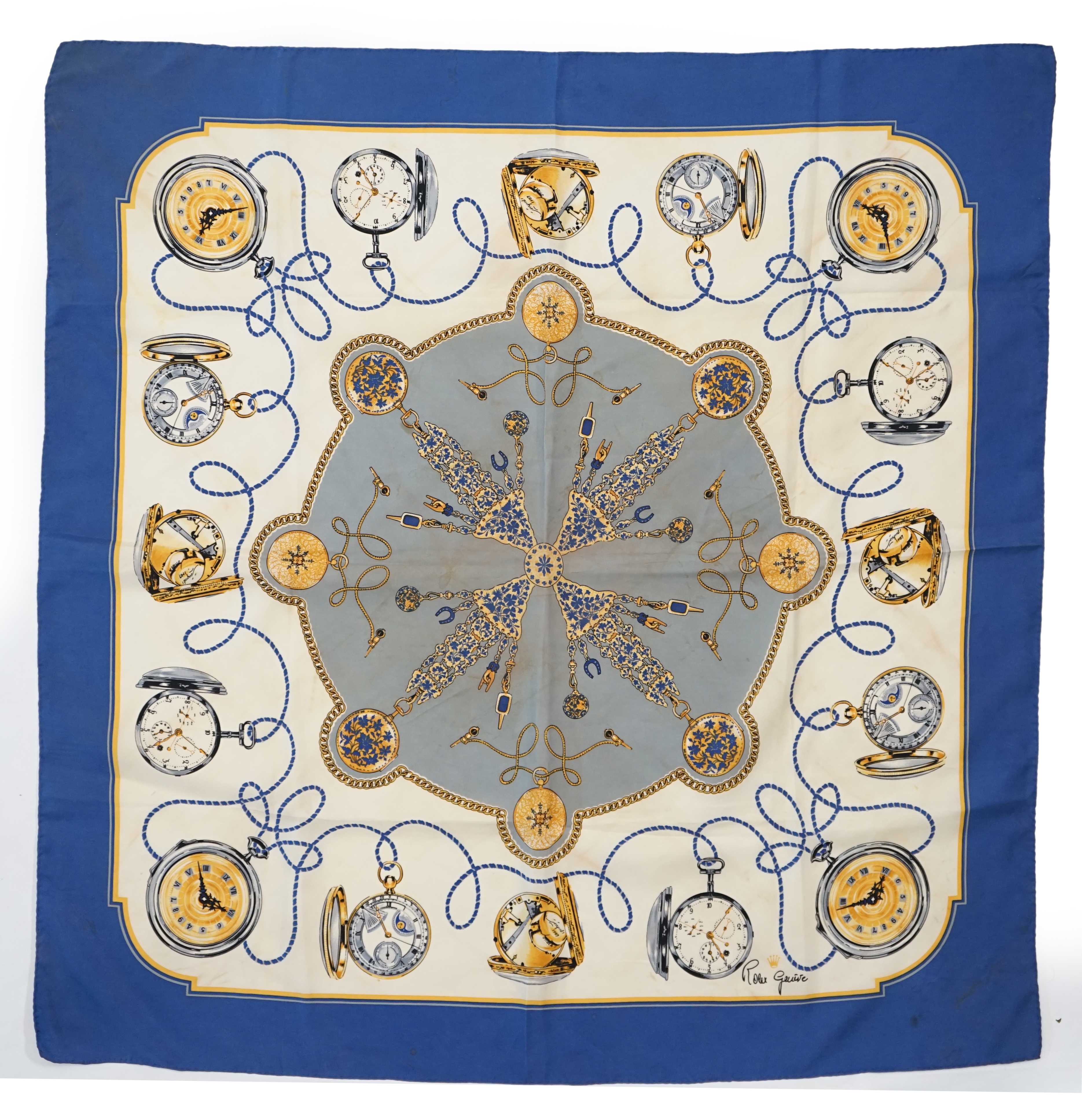 A Rolex blue sapphire statement silk scarf, approx 89cm x 89cm